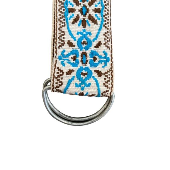 1970s Tapestry Womens Belt D-Ring Closure Teal Brown Pattern 1.75 Inch Width - Picture 4 of 5